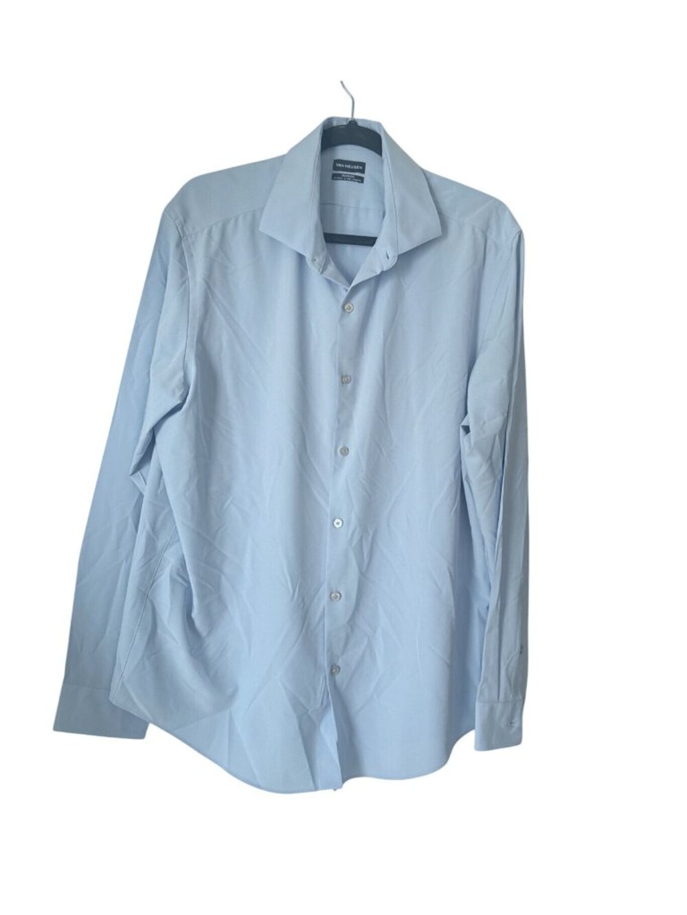 Van Heusen Mens Traveler Slim Fit Light Blue Long Sleeve Dress Shirt 4-Way Stret